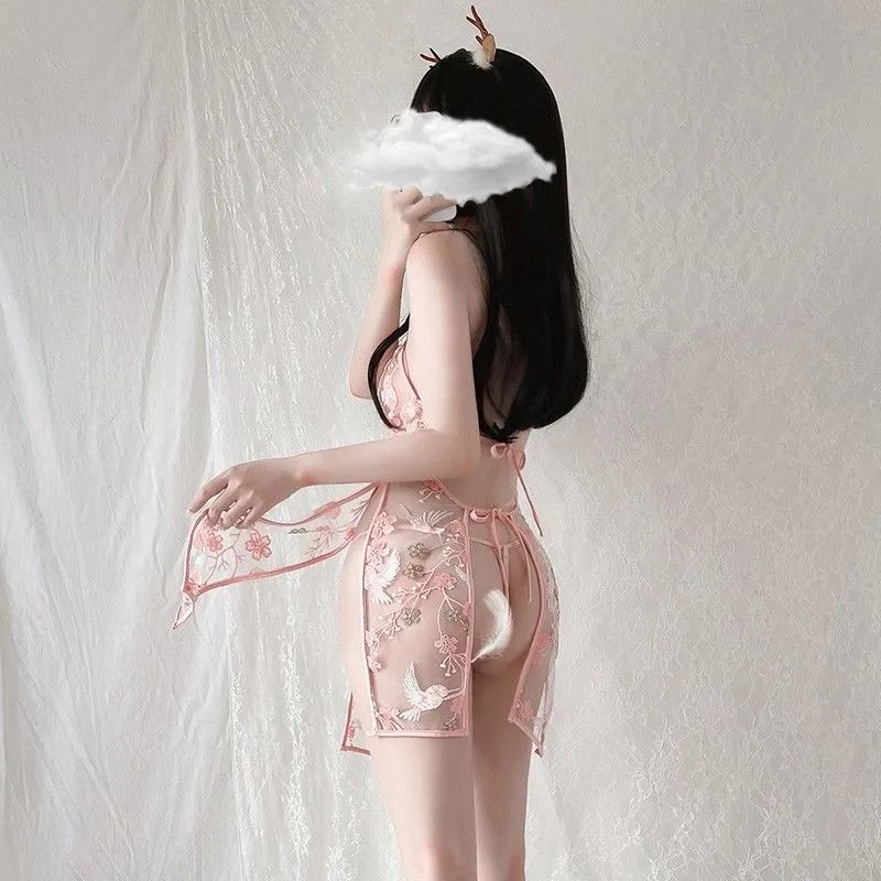 Сексуальное нижнее белье Ципао Вышитое Прозрачное Ципао Ночная одежда Постельный Соблазняющий Костюм Открытая Промежность Наряд для Ролевых Игр Эротическое для Женщин