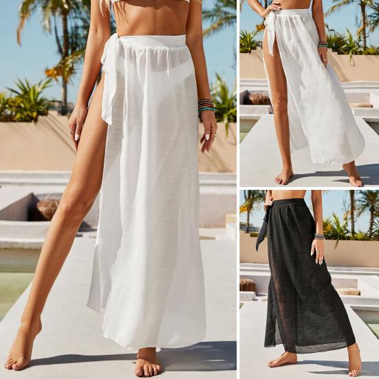 Bikini Cover Up Lace-up Sun Protection Breathable Summer Swimsuit Cover Up Long Skirt Beach Clothing
