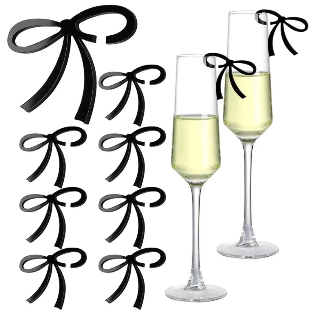 12pcs Black/pink Bow Drink Tag Reusable Bow Goblet Marker Elegant Bow Cup Tag  Anniversary