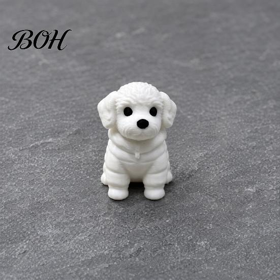 Sitting Dog Ornament 3D Printed Figurine, Mini White Statue for Desk Desktop Puppy Decor, Modern Animal Shape Home Office Bookshelf Minimalist