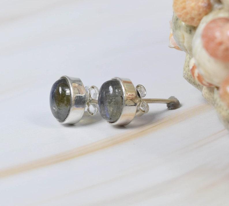 Labradorite Gemstone Stud Earring, Women Stud, Gift For Her, 925 Sterling Silver, Simple Stud