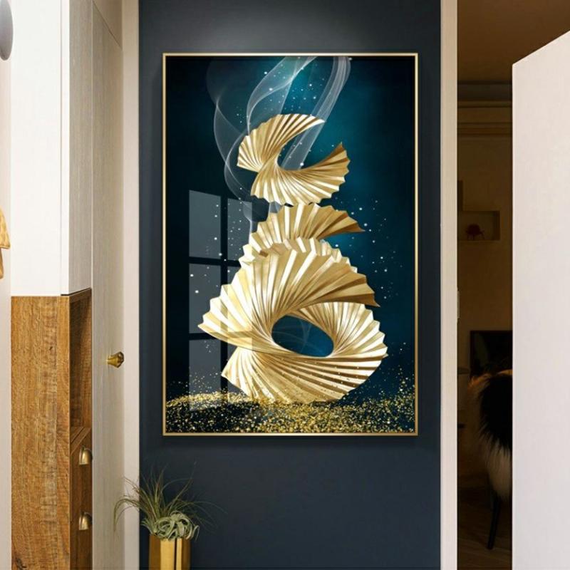 Abstract Black Golden Foil Leaves Luxury Poster Art Plant Canvas Painting Decorative Modern Wall Picture for Living Room Decor
