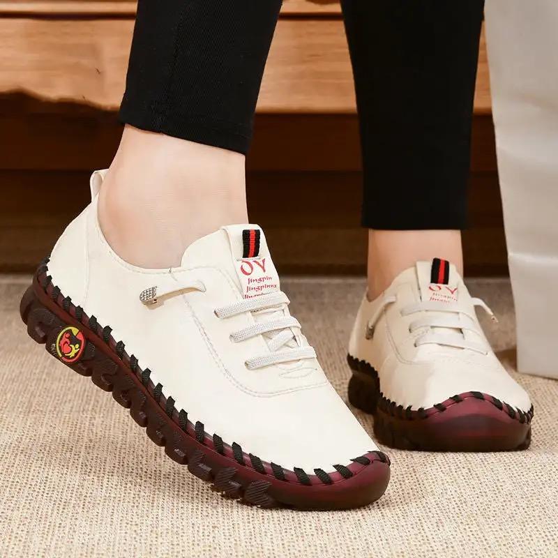 Fashion Sneakers for Women Leather Casual Vulcanized Female Shoe Soft Comfortable Flat Loafers Shoes Slip On Shoes Zapatillas De Mujer
