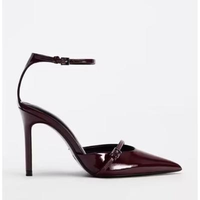 Модные Сексуальные Туфли-лодочки с Острым Носком и Тонким Высоким Каблуком для Женщин из Патентной Кожи с Ремешком на Щиколотке, Вечерние Туфли для Платья, Модные Босоножки Слингбэки, Zapatos De Mujer