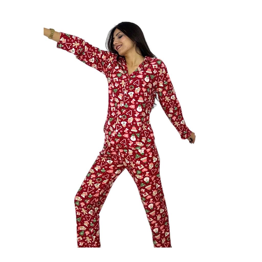 Новогодний зимний пижамный комплект на пуговицах