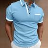 Мужская летняя рубашка с отложным воротником и пуговицами с коротким рукавом контрастного цвета, накладной карман, дышащий пуловер, приталенный повседневный повседневный топ средней длины