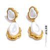 Fashion Baroque Simulated Pearls Drop Dangle Statement Earrings Golden Stainless Steel Fashion Daily Jewelry for Women
