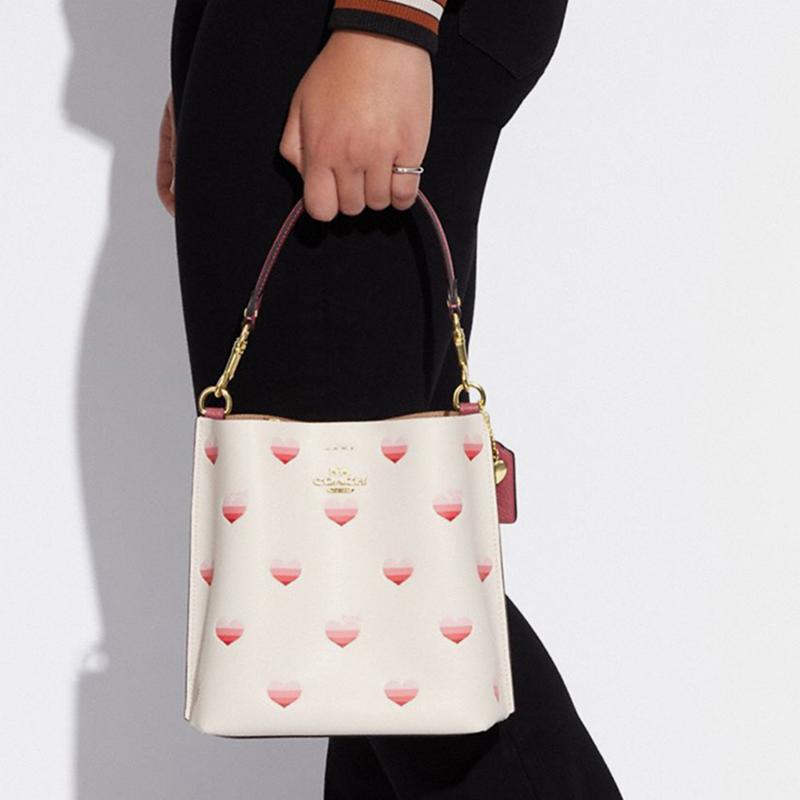 New COACH Mollie Split Cow Leather Bucket Bags Handbags Shoulder Bag Crossbody Bag Small Size Women's Chalk White CA249-IMCAH