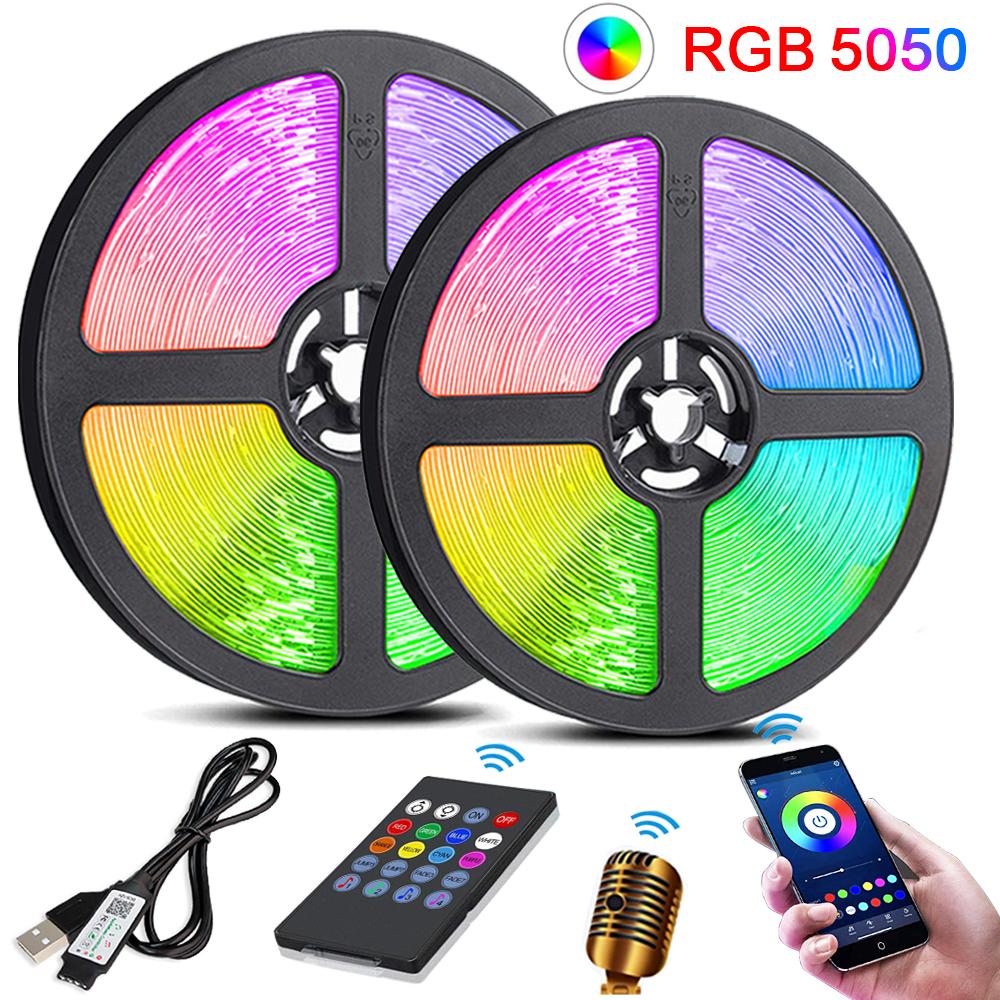 APP+Bluetooth Led Strip Light Music Sync RGB 5050 Led Tape Bluetooth Control Flexible Ribbon for Room Party Decoration TV Backlight