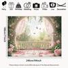 Pink Rose Balcony Tapestry, Romantic Floral Butterfly Background Cloth, Wedding Party Backdrop