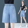 Женские летние тонкие широкие джинсовые шорты трапециевидного силуэта с высокой талией и широкими штанинами