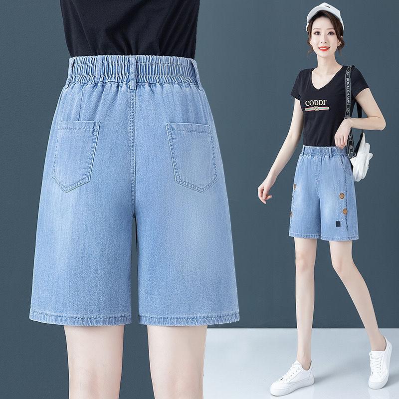 Женские летние тонкие широкие джинсовые шорты трапециевидного силуэта с высокой талией и широкими штанинами