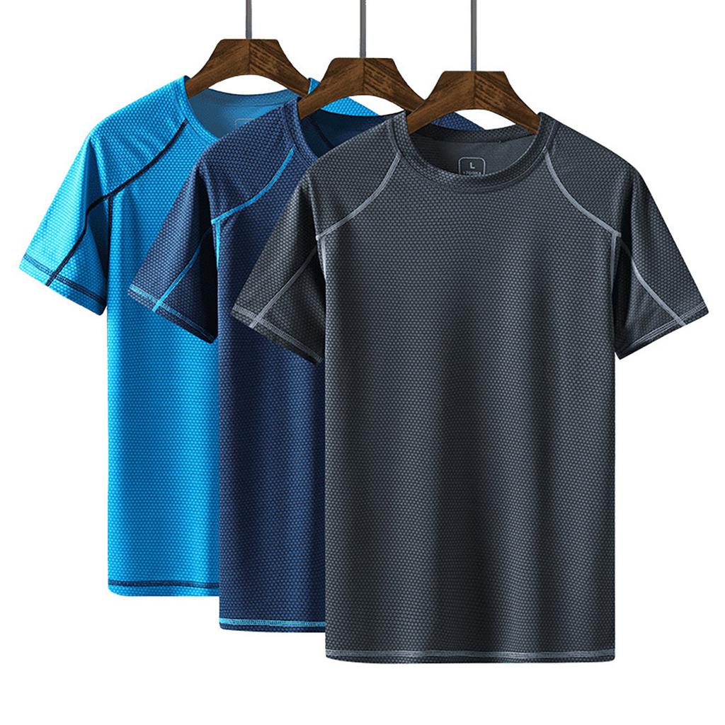 Men Summer Shirts Short Sleeve Tops Quick Dry Solid Color Athletic Sports Tops Plus Size