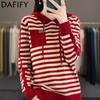 Женская мода повседневная осень-зима полосатый принт длинный рукав с капюшоном свитера