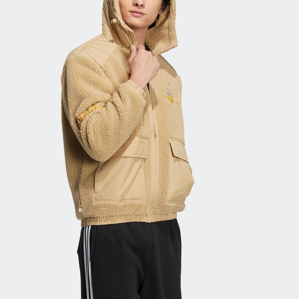 Adidas Originals Mc Sherpa Jacket With Logo Embroidery And Print Zip Hoodie Unisex Outerwear Yellow HS2006