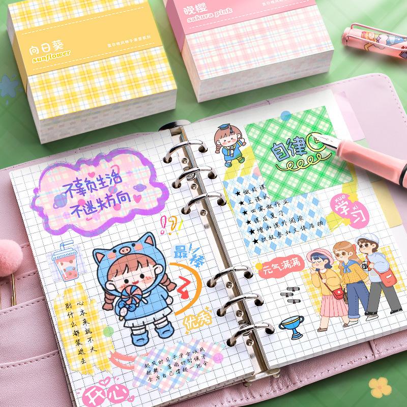 Simple Grid Square Notes Non-sticky Journal Diary Message Scrapbook Material Decorative Backing Paper Back To School Memo Pad