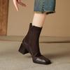 Krazing Pot Cow Skin Flock Autumn Winter Shoes Big Size Modern Boots Med Heels Patch Work Square Toe Keep Warm Size 43 Ankle Boots