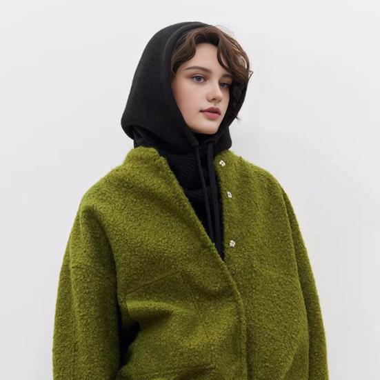 Мужской Женский Шаль Шарф Однотонный Регулируемый Шнурок Дизайн с Капюшоном Шарф 2 в 1 Зимний Уличный Накидка с Капюшоном