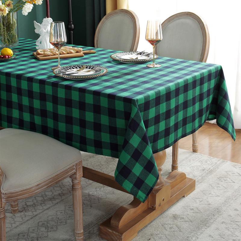 Amazon Yarn-Dyed Polyester-Cotton Festive Christmas Decorative Tablecloth Red And Green Plaid Coffee Table Tablecloth Table Cloth