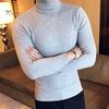 Casual Men Winter Solid Color Turtle Neck Long Sleeve Twist Knitted Slim Sweater