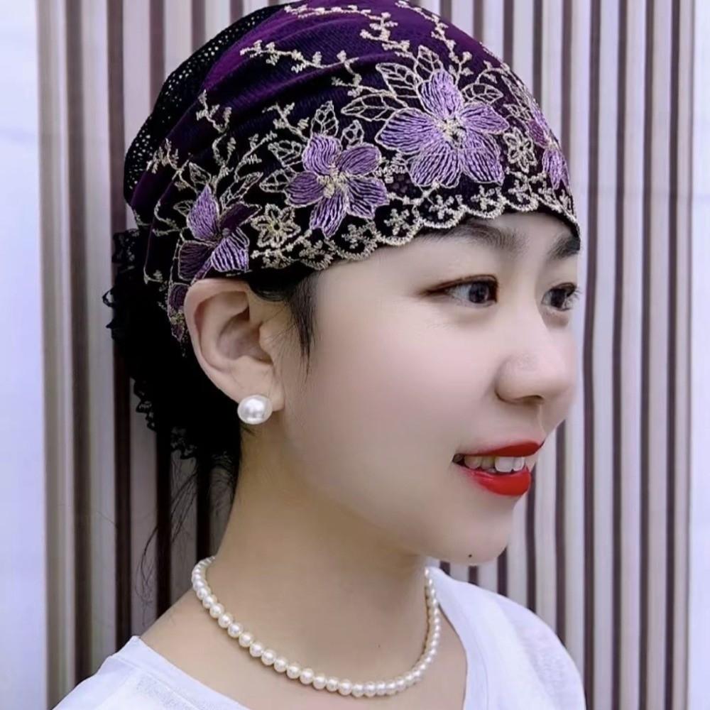 Embroidered Flowers Beauty Lace Curling Hat Breathable Mesh Lace Pullover Cap  Outdoor