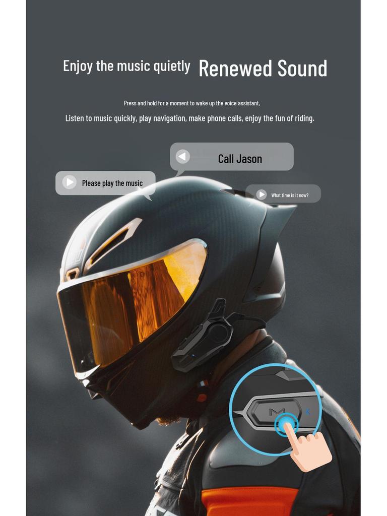 Bluetooth Motorcycle Helmet Intercom: Wireless, 2-Person, Integrated Music & Voice Navigation, Waterproof Touring Equipment