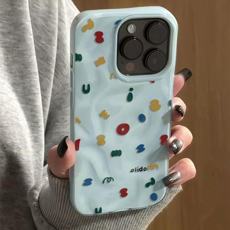 Красочные Алфавитные Эмодзи Ударопрочный Чехол Для Телефона Для iPhone 17Air 16 15 14 13 12 11 Pro Max Складки Текстура Милый Мягкий Чехол