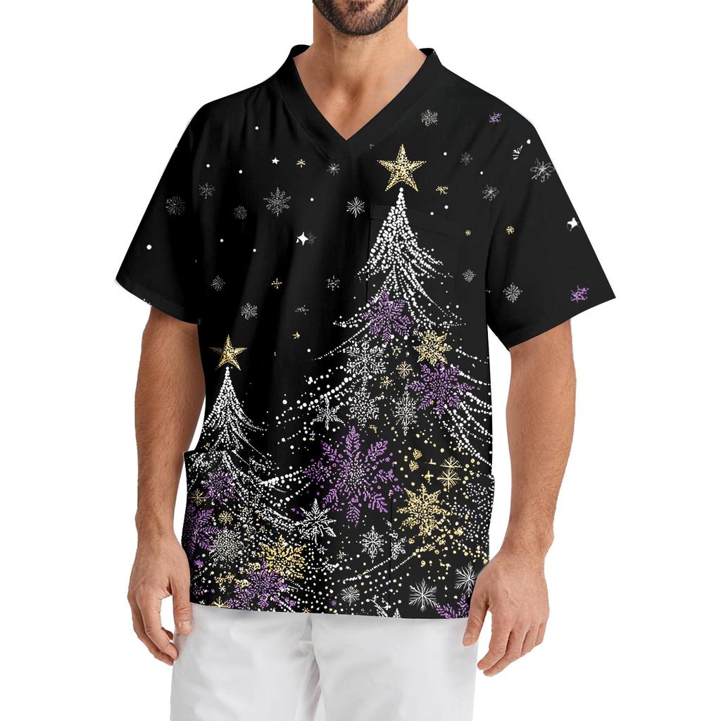 Мужская рабочая блузка с короткими рукавами и v-образным вырезом с принтом, топ с нагрудным карманом