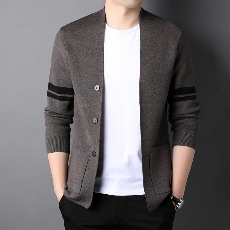 Young and Middle-aged Men's New Spring and Autumn Long-sleeved Wool Knitted Cardigan Slim and Handsome Casual Bottoming Cardigan Jacket