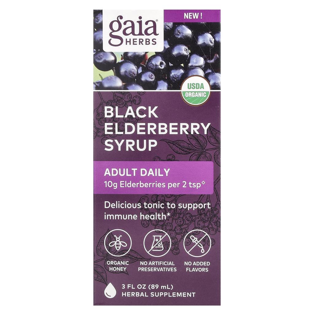 Gaia Herbs, Adult Use, Black Elderberry Syrup, 3 Fl Oz (89 Ml)