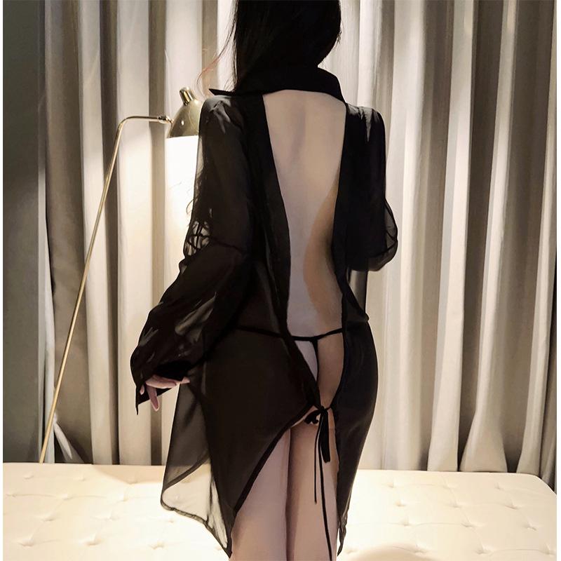 Комплект нижнего белья большого размера в стиле бойфренда с открытой спиной и прозрачной рубашкой