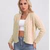 Womens V-Neck Knit Cardigan Sweater With Cable Twist Detail Thick Wool Blend Warm Outerwear