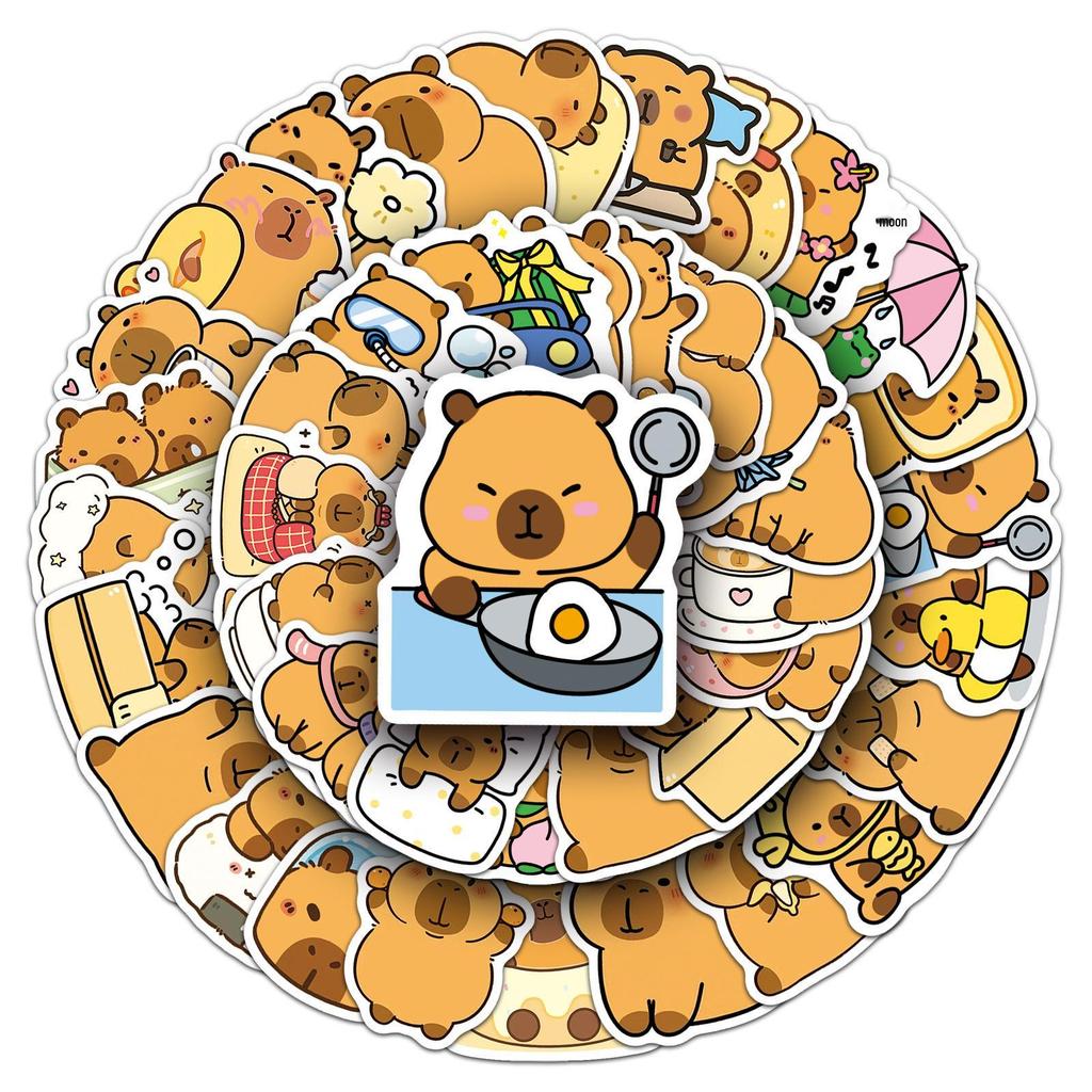 50 Capybara Doodle Cartoon Stickers - Cute Animal Decorations for Phone Cases & Water Bottles, Waterproof