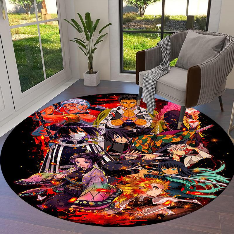 Demon Slayer Round Area Rug Carpet Rug For Living Room Bedroom Sofa Playroom Decor Nonslip Floor Mat