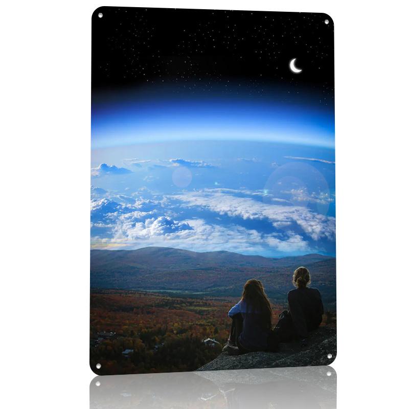 Friends Space View Earth Poster Customized Vintage Metal Signs Wall Art Retro Tin Plaque for Bar Accessories Decoration Garage
