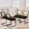 Rattan Chairs, Set of 4, Mid Century Modern Dining Chair, Upholstered Velvet Accent Chair with Rattan Back, Retro Dining Room Kitchen Chair for Living