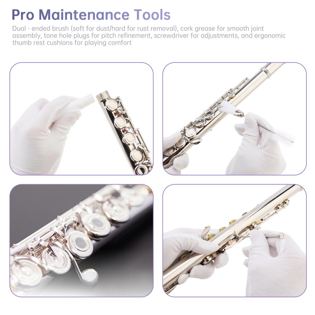 Полный набор для чистки и ухода за флейтой, 32 предмета, с чистящим стержнем, щеткой, тканью, заглушками, подушечкой, чехлом для хранения. Инструмент для ухода за флейтой "все в одном".