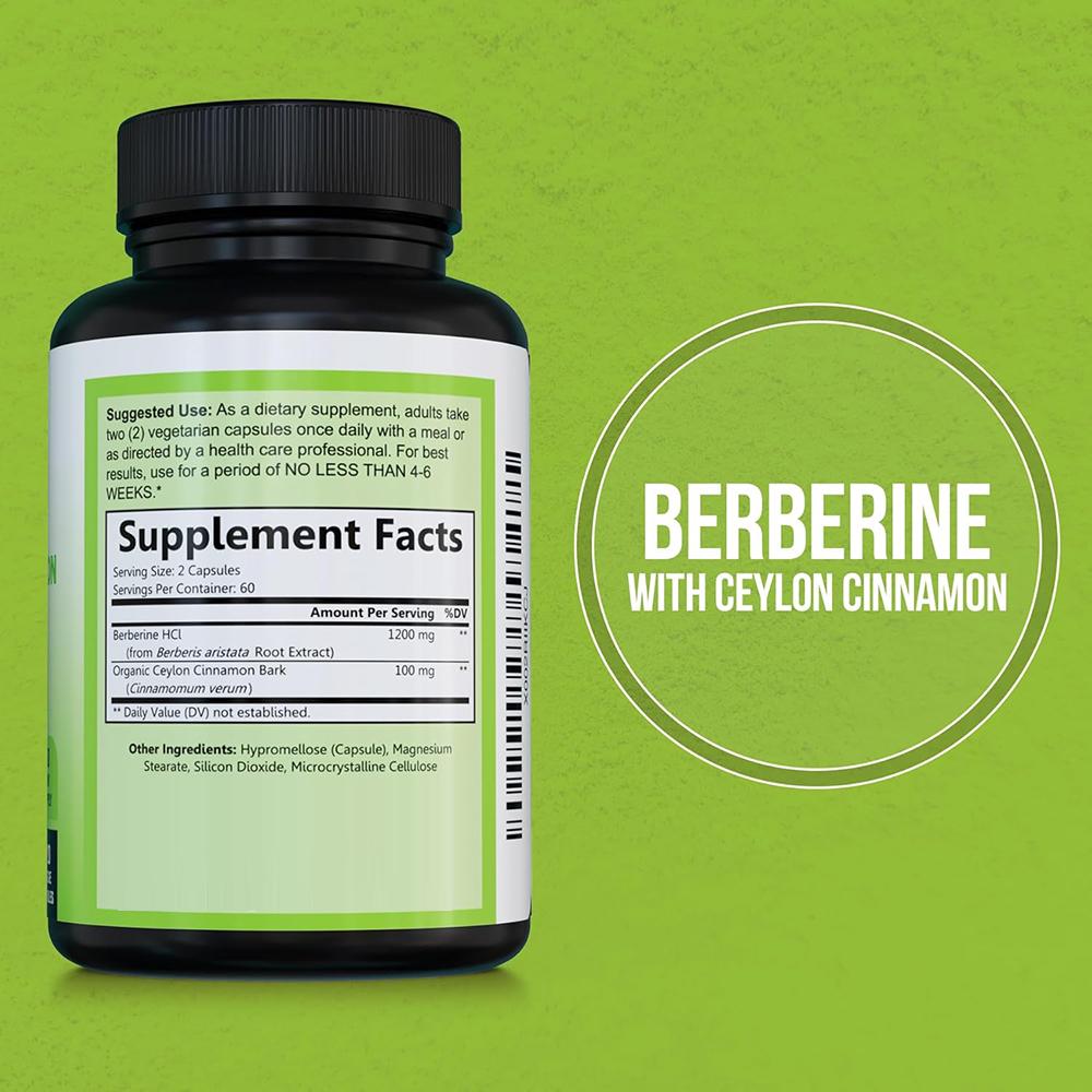 Berberine hydrochloride 1200 mg, containing organic Ceylon cinnamon - 120 capsules