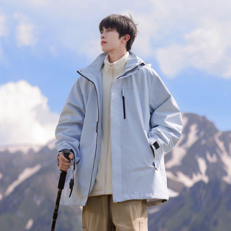 Men's Three-in-One Windproof Waterproof Hooded Mountaineering Jacket - Autumn/Winter Detachable with Plus Velvet