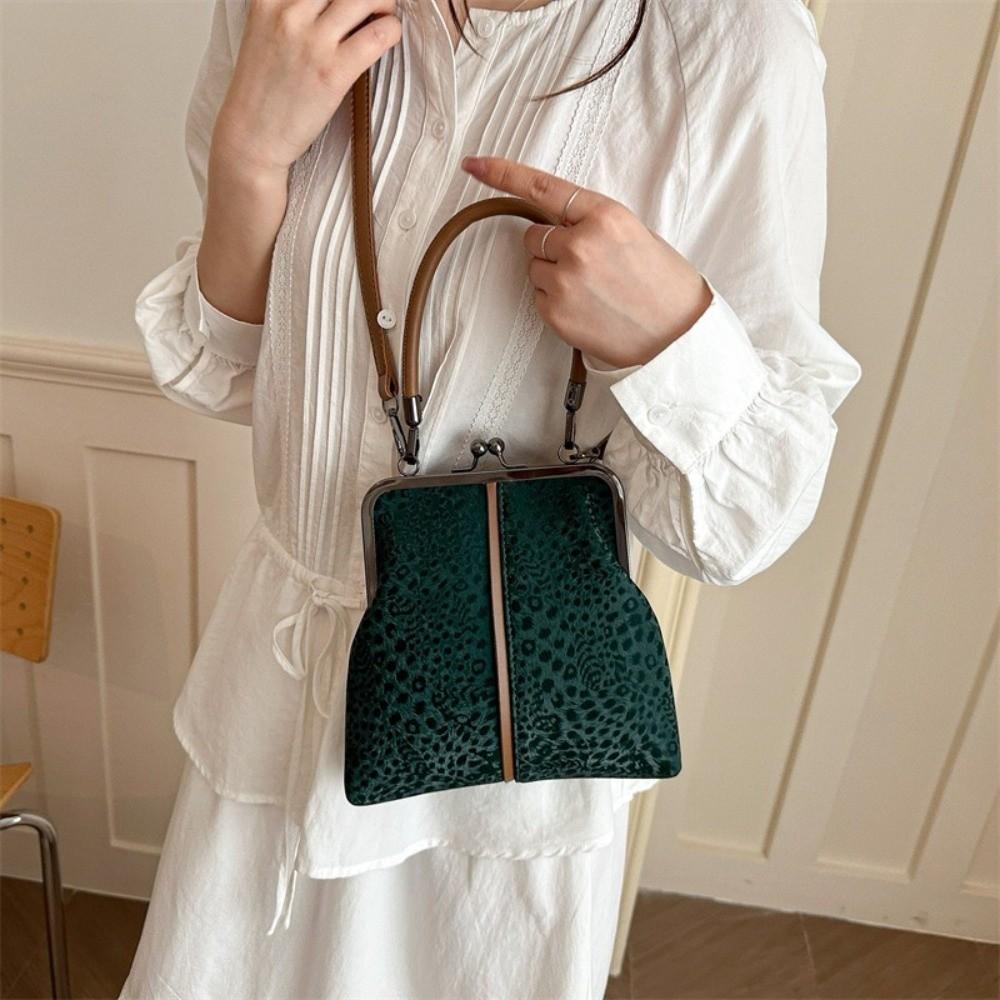 Large Capacity Kiss Lock Shoulder Bag Leopard Print Vintage Handbag Crossbody Bag Shopping