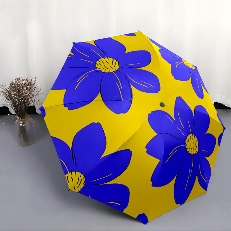 1pc Blue Flower Print Automatic Open/Close Umbrella, Portable Folding umbrella for Everyday Use yy250826022