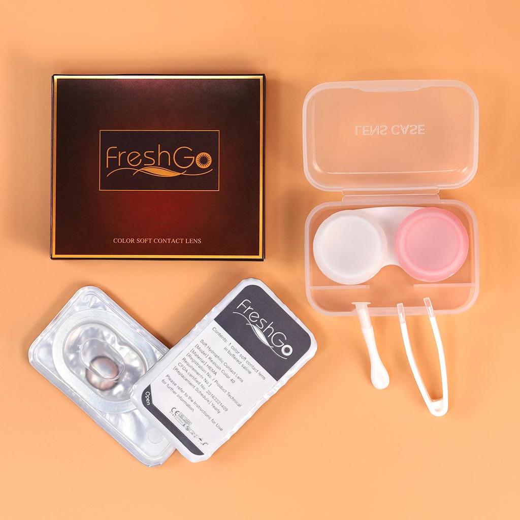 FreshGo Soft Color Contact Lens Gray Coloured Contact Lenses for Eyes Cosmetic Beautiy Pupils 1 Pair Yearly Contact Lenses
