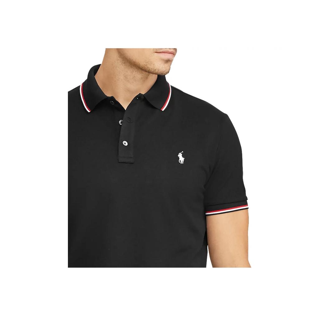 Polo Ralph Lauren SS25 Хлопковое поло с коротким рукавом и полосатой отделкой Мужские топы 710750897-001