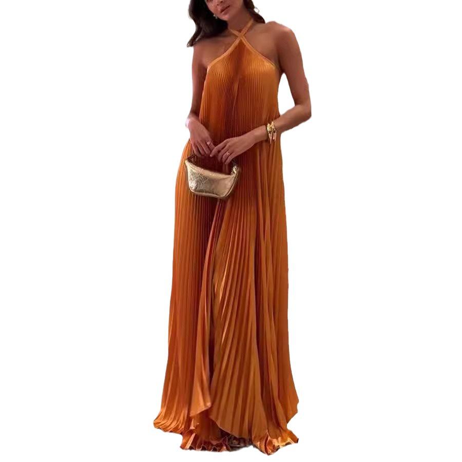 Европейское и американское женское сексуальное платье без рукавов с вырезом на спине и завязками на шее - Мода для отпуска 8080