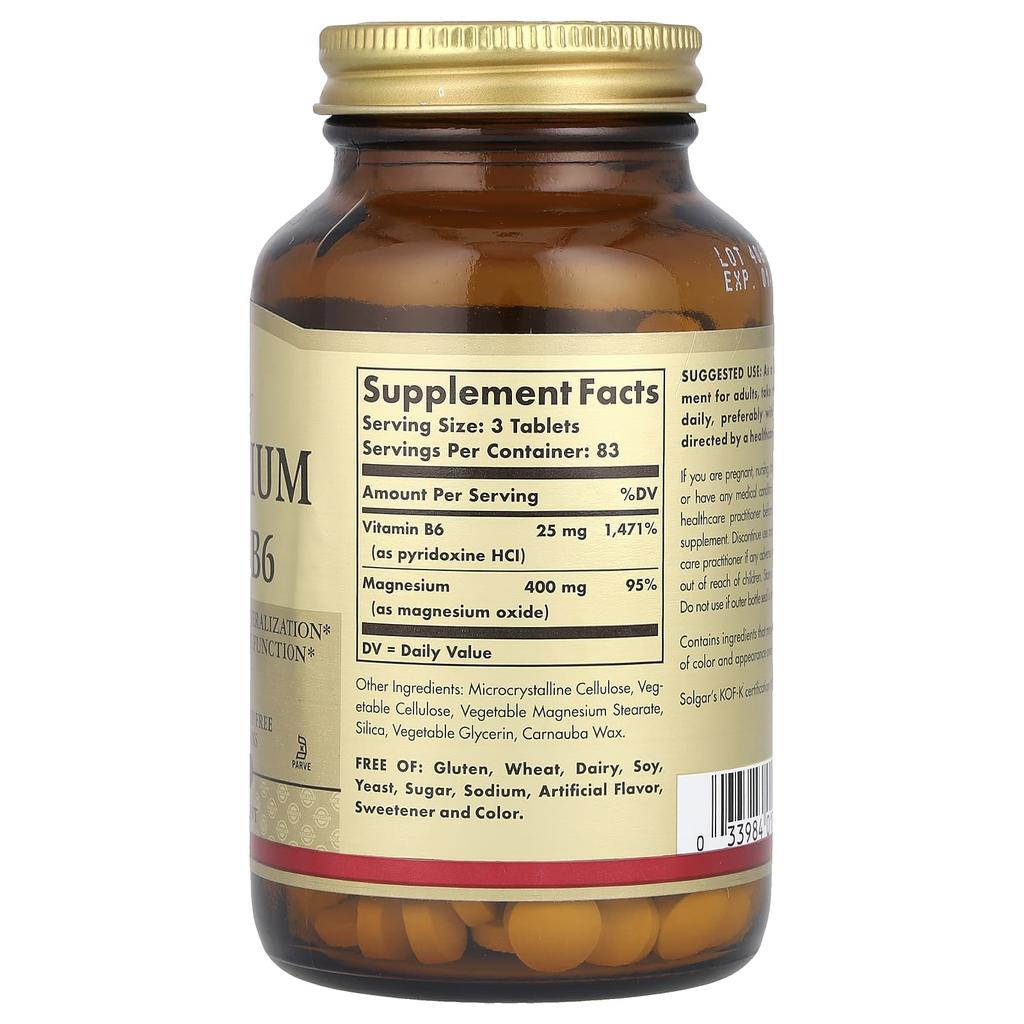 Solgar Magnesium with Vitamin B6, 250 Tablets