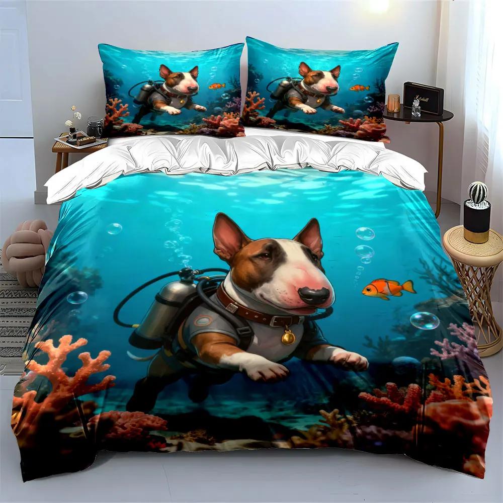 "Underwater Dog Diving Set Decor" Soft Comfortable Duvet Cover Bedding Set Included 1*Duvet Cover & 2*Pillowcases, gift