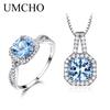 925 Sterling Silver Jewelry Round Created Sky Blue Topaz Set