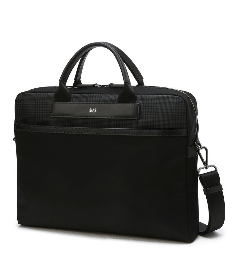 Daks Men'S Accessories Black Leather Partial Check Briefcase Dbba6F331Bk
