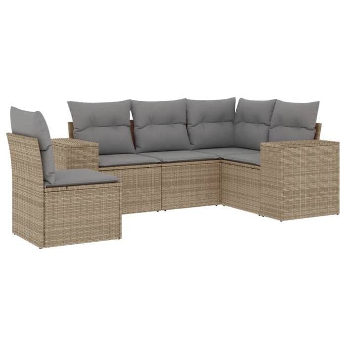 VidaXL Salon de Jardin avec Coussins 5 pcs, Canapés de Terrasse, Ensemble de Meubles de Patio, Mobilier d'Extérieur, Beige 3254906