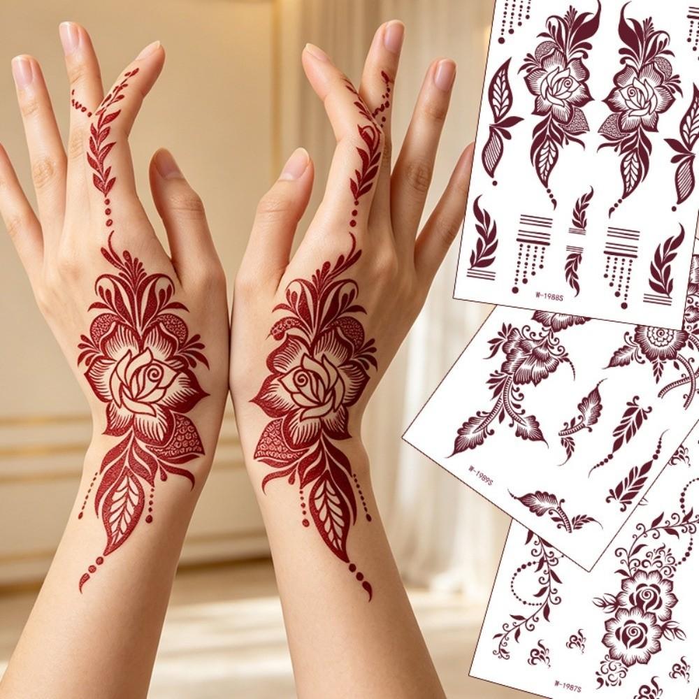 Red Mehndi Stickers Henna Tattoo Stickers Lace Fake Tattoo Red Henna Tattoo Decals India Mehndi